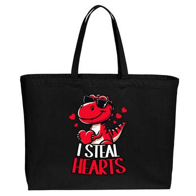 I Steal Hearts Trex Dino ValentineS Day Son Cotton Canvas Jumbo Tote