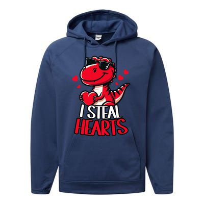 I Steal Hearts Trex Dino ValentineS Day Son Performance Fleece Hoodie