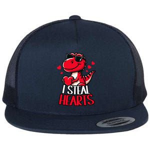 I Steal Hearts Trex Dino ValentineS Day Son Flat Bill Trucker Hat