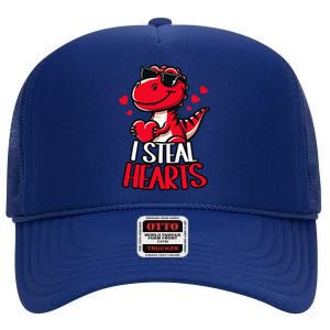 I Steal Hearts Trex Dino ValentineS Day Son High Crown Mesh Back Trucker Hat