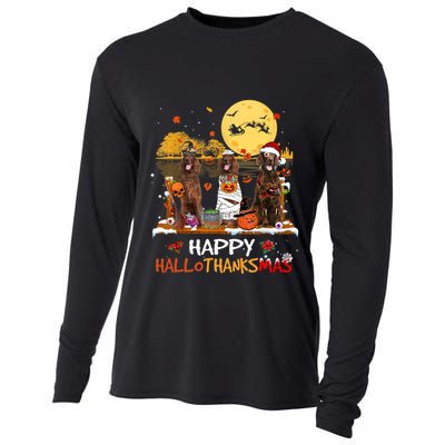 Irish Setter Happy Hallothanksmas Halloween Thanksgiving Funny Gift Cooling Performance Long Sleeve Crew