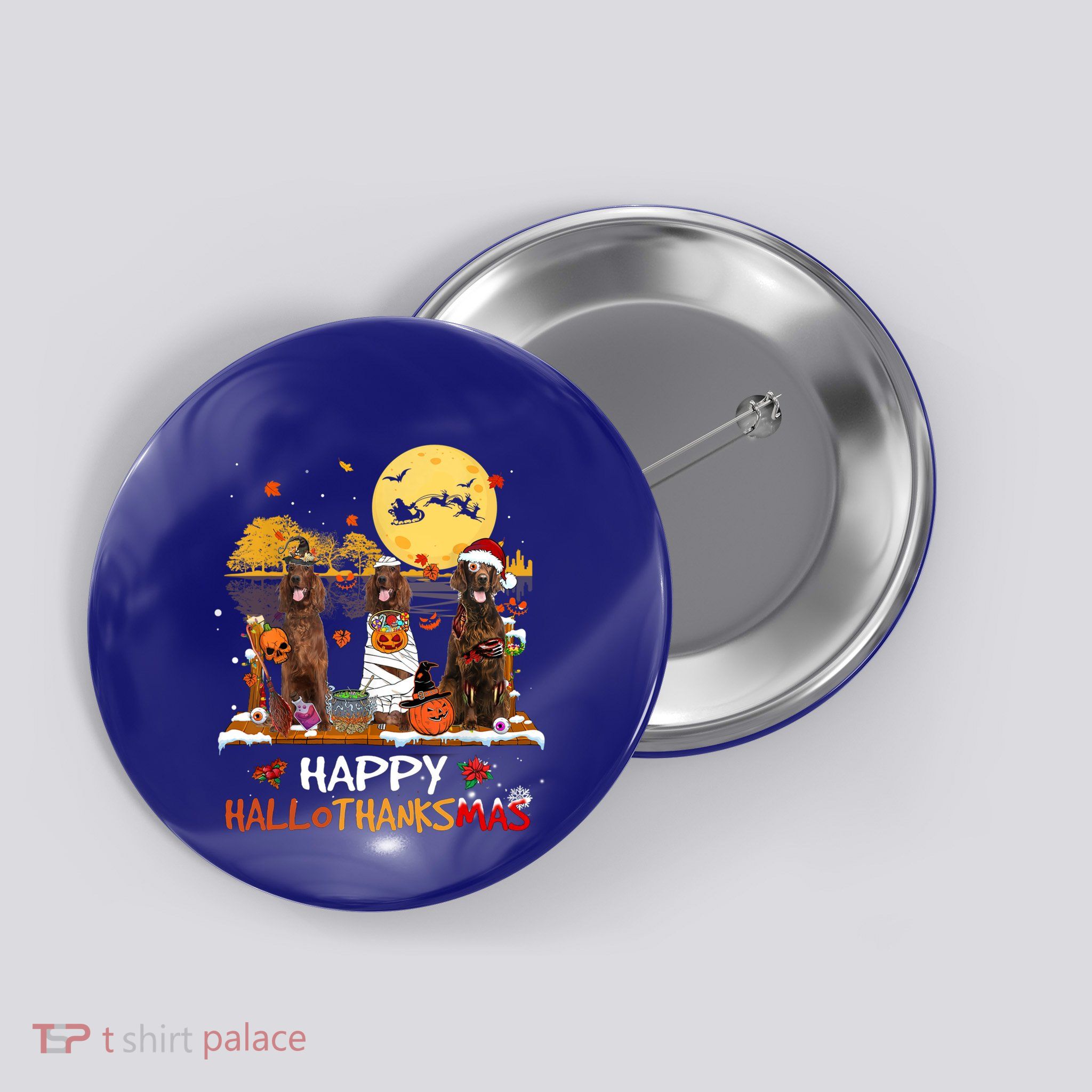 Irish Setter Happy Hallothanksmas Halloween Thanksgiving Funny Gift Button