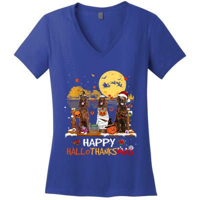 Irish Setter Happy Hallothanksmas Halloween Thanksgiving Funny Gift Women's V-Neck T-Shirt