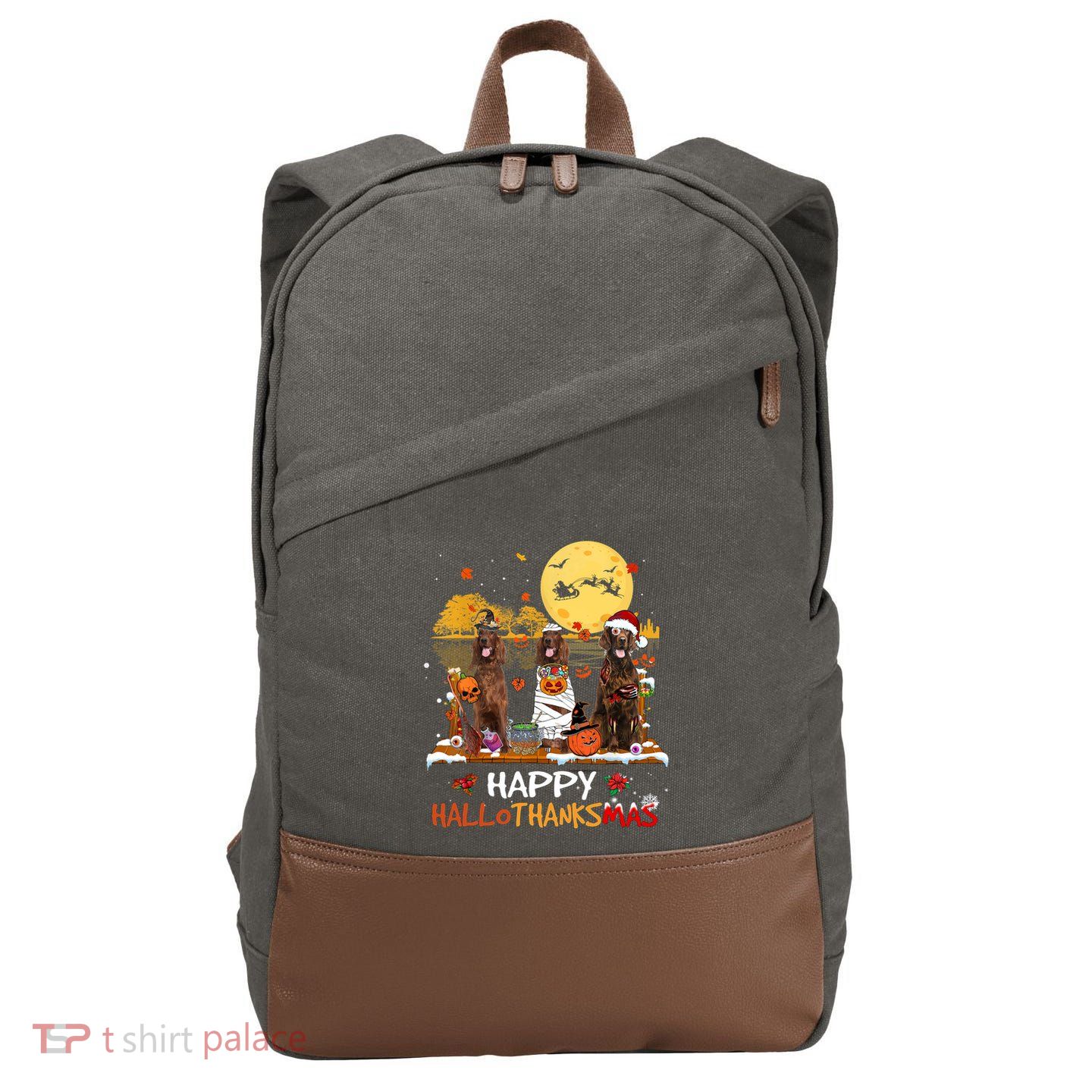Irish Setter Happy Hallothanksmas Halloween Thanksgiving Funny Gift Cotton Canvas Backpack