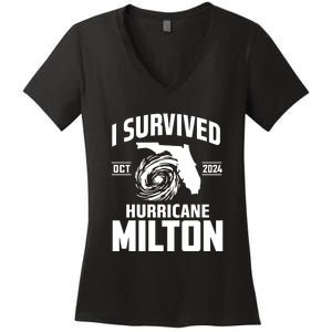 I Survived Hurricane Milton 2024 Florida Survivor Hurricane Graphic Women's V-Neck T-Shirt