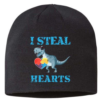 I Steal Hearts Cute Dinosaur Autism Awareness Valentines Day Sustainable Beanie