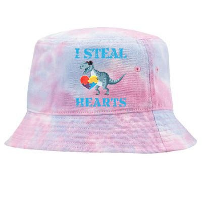 I Steal Hearts Cute Dinosaur Autism Awareness Valentines Day Tie-Dyed Bucket Hat