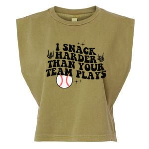 I Snack Harder Than Your Yeam Plays Baseball Funny Softball Garment-Dyed Women's Muscle Tee