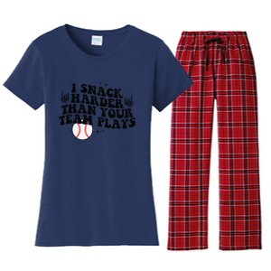 I Snack Harder Than Your Yeam Plays Baseball Funny Softball Women's Flannel Pajama Set