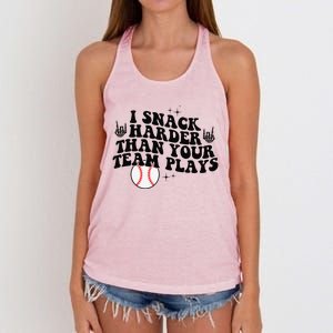 I Snack Harder Than Your Yeam Plays Baseball Funny Softball Women's Knotted Racerback Tank