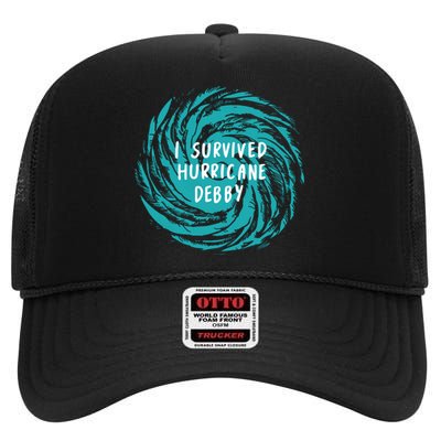 I Survived Hurricane Debby 2024 Florida High Crown Mesh Back Trucker Hat