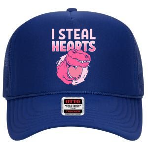 I Steal Hearts Valentine's Day Dinosaur Gift High Crown Mesh Back Trucker Hat