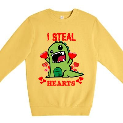 I Steal Hearts Cute Funny Valentine's Dinosaur T Rex Lover Gift Premium Crewneck Sweatshirt