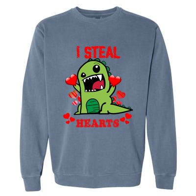 I Steal Hearts Cute Funny Valentine's Dinosaur T Rex Lover Gift Garment-Dyed Sweatshirt