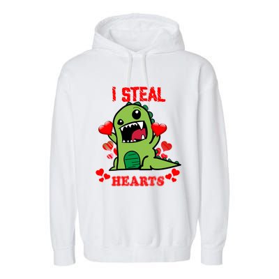 I Steal Hearts Cute Funny Valentine's Dinosaur T Rex Lover Gift Garment-Dyed Fleece Hoodie