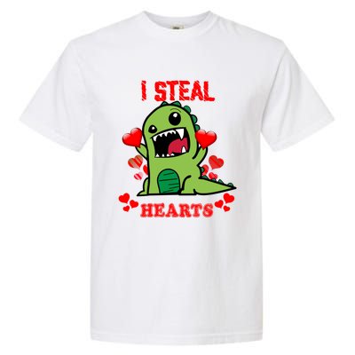 I Steal Hearts Cute Funny Valentine's Dinosaur T Rex Lover Gift Garment-Dyed Heavyweight T-Shirt