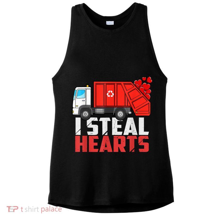 I Steal Hearts Garbage Truck Valentines Day Ladies PosiCharge Tri-Blend Wicking Tank