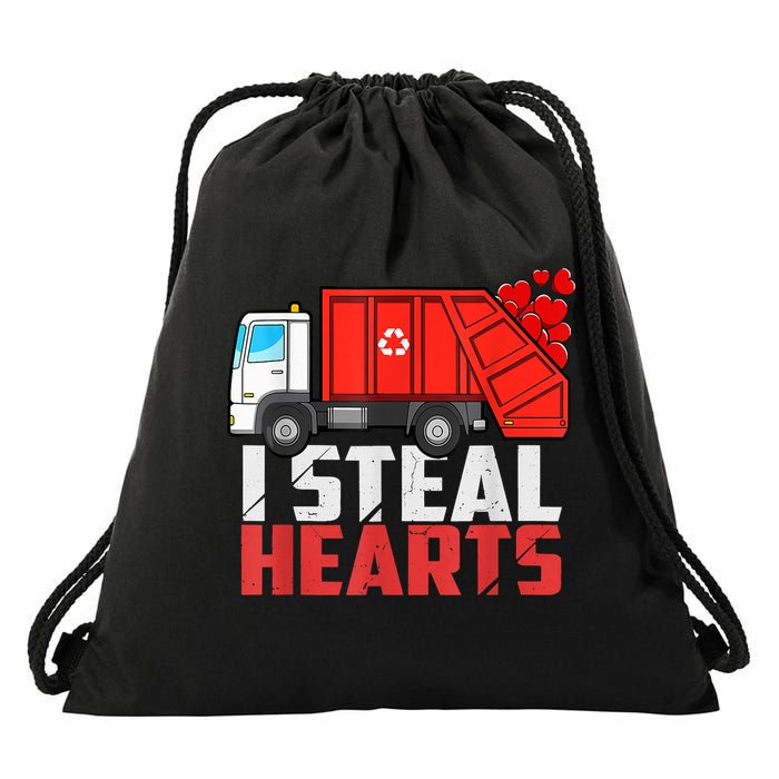 I Steal Hearts Garbage Truck Valentines Day Drawstring Bag