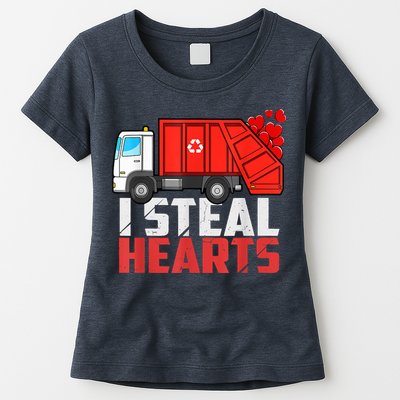 I Steal Hearts Garbage Truck Valentines Day Womens T-Shirt
