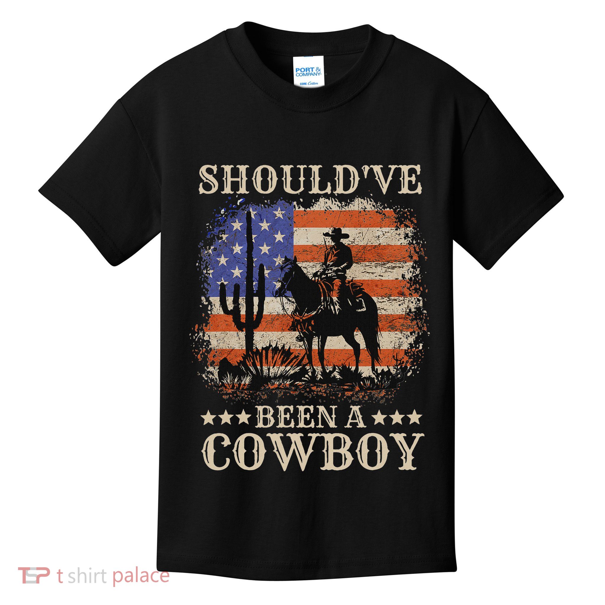 I Should Have Been A Cowboy Western Cowboy With Usa Flag Kids T-Shirt