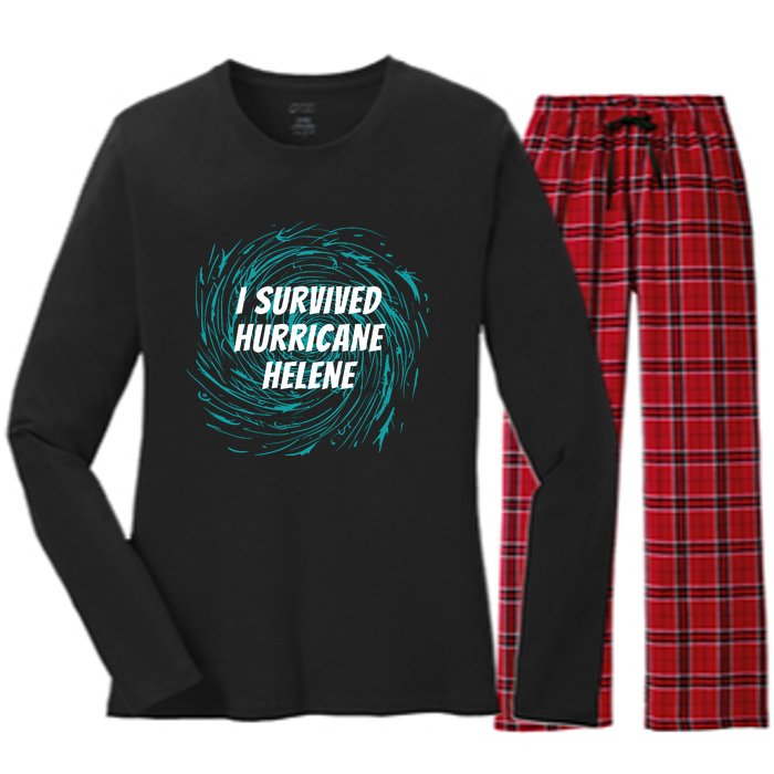 I Survived Hurricane Helene 2024 Florida Women's Long Sleeve Flannel Pajama Set 