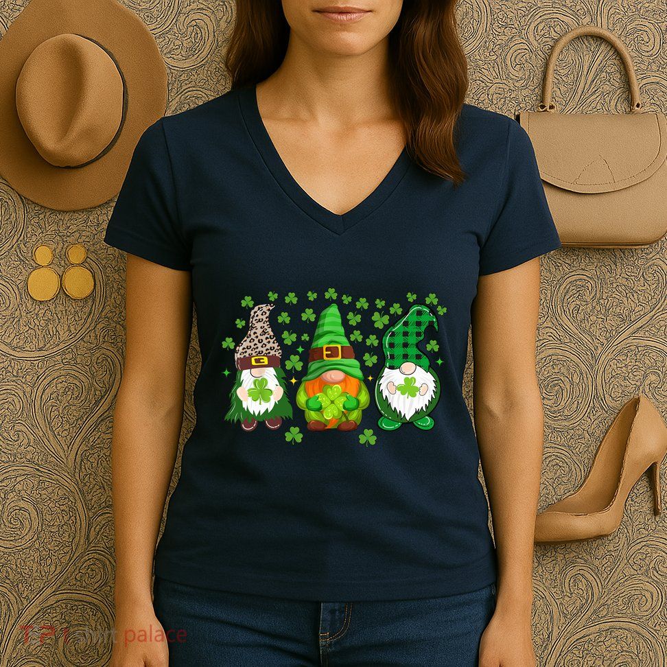Irish Shamrock Happy St Patrick's Day Gnome Shamrock Women's V-Neck T-Shirt