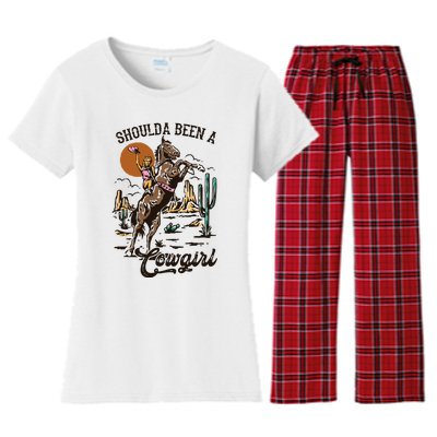 I Should Have Been A Cowboy Cowgirl Player Bull Riding Women's Flannel Pajama Set