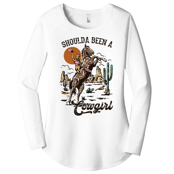 I Should Have Been A Cowboy Cowgirl Player Bull Riding Women's Perfect Tri Tunic Long Sleeve Shirt