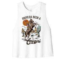 I Should Have Been A Cowboy Cowgirl Player Bull Riding Women's Racerback Cropped Tank