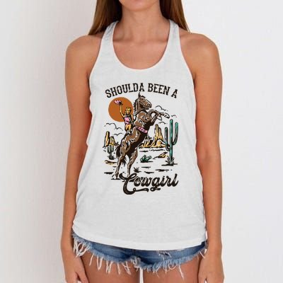 I Should Have Been A Cowboy Cowgirl Player Bull Riding Women's Knotted Racerback Tank