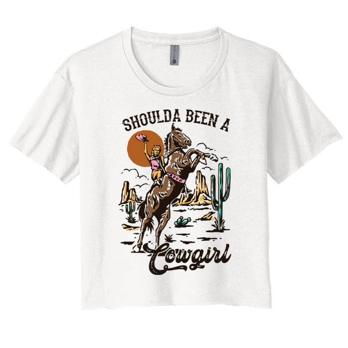 I Should Have Been A Cowboy Cowgirl Player Bull Riding Women's Crop Top Tee