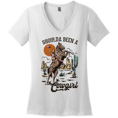 I Should Have Been A Cowboy Cowgirl Player Bull Riding Women's V-Neck T-Shirt