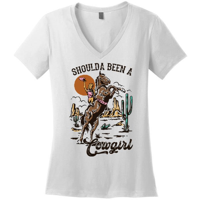 I Should Have Been A Cowboy Cowgirl Player Bull Riding Women's V-Neck T-Shirt