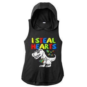 I Steal Hearts Trex Dinosaur Autism Awareness Ladies PosiCharge Tri-Blend Wicking Draft Hoodie Tank