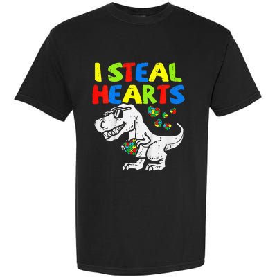 I Steal Hearts Trex Dinosaur Autism Awareness Garment-Dyed Heavyweight T-Shirt