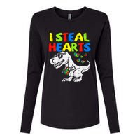 I Steal Hearts Trex Dinosaur Autism Awareness Womens Cotton Relaxed Long Sleeve T-Shirt