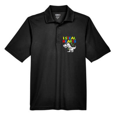 I Steal Hearts Trex Dinosaur Autism Awareness Men's Origin Performance Pique Polo