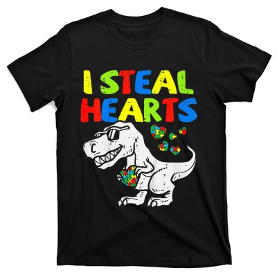 I Steal Hearts Trex Dinosaur Autism Awareness T-Shirt