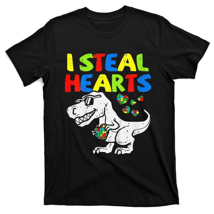 I Steal Hearts Trex Dinosaur Autism Awareness T-Shirt