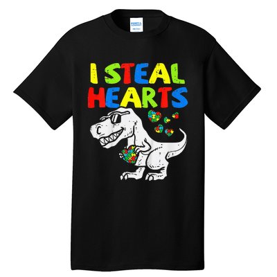 I Steal Hearts Trex Dinosaur Autism Awareness Tall T-Shirt