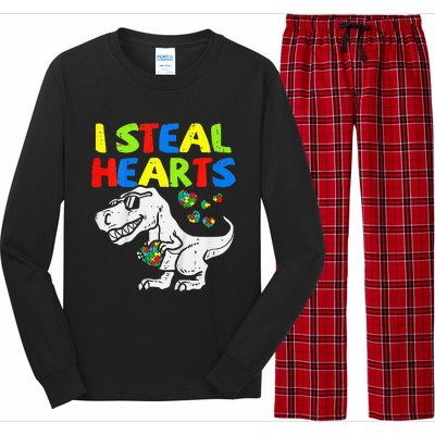 I Steal Hearts Trex Dinosaur Autism Awareness Long Sleeve Pajama Set