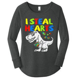 I Steal Hearts Trex Dinosaur Autism Awareness Women's Perfect Tri Tunic Long Sleeve Shirt