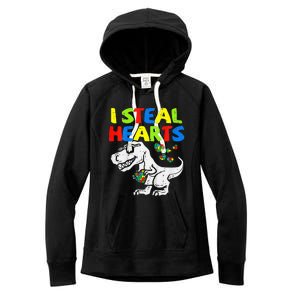 I Steal Hearts Trex Dinosaur Autism Awareness Women's Fleece Hoodie