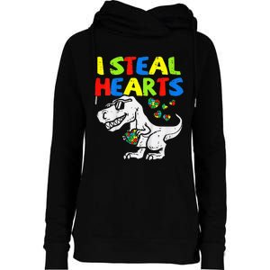 I Steal Hearts Trex Dinosaur Autism Awareness Womens Funnel Neck Pullover Hood