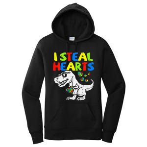 I Steal Hearts Trex Dinosaur Autism Awareness Women's Pullover Hoodie