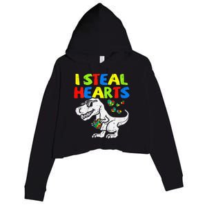 I Steal Hearts Trex Dinosaur Autism Awareness Crop Fleece Hoodie