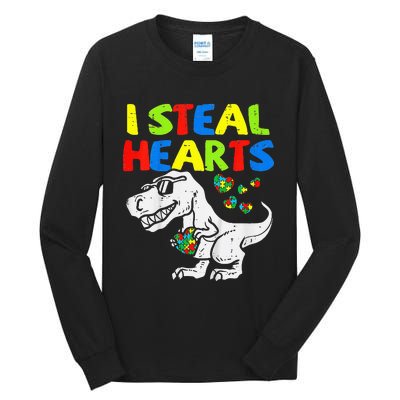 I Steal Hearts Trex Dinosaur Autism Awareness Tall Long Sleeve T-Shirt