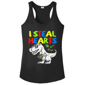 I Steal Hearts Trex Dinosaur Autism Awareness Ladies PosiCharge Competitor Racerback Tank