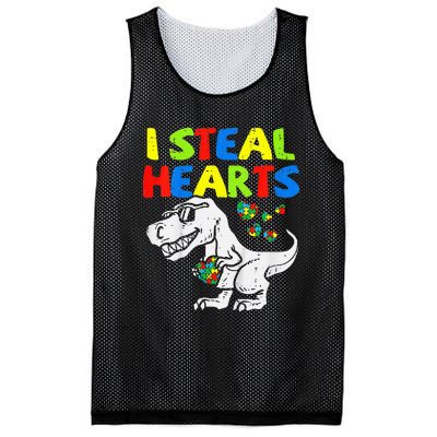 I Steal Hearts Trex Dinosaur Autism Awareness Mesh Reversible Basketball Jersey Tank