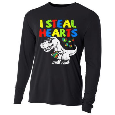 I Steal Hearts Trex Dinosaur Autism Awareness Cooling Performance Long Sleeve Crew